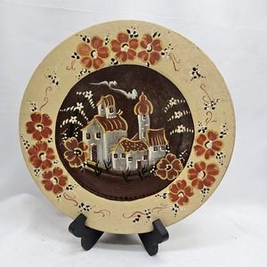 Vintage 1950s Norwegian‎ Scandinavian Wooden Plate Platter 10" Wall Hanging